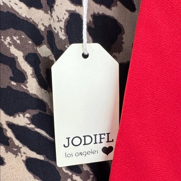 JODIFL Women's Red Blazer with Leopard Print Lining - Picture 3 of 5